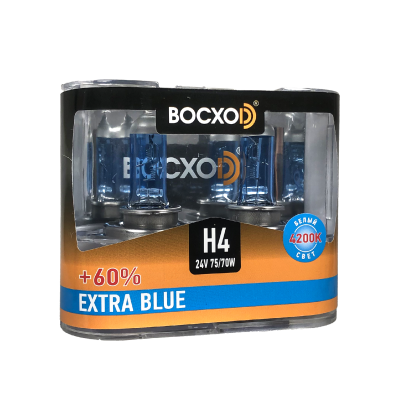 Лампа BOCXOD H4 24v-75/70w P43t EB (Extra Blue +60%) (2шт.)